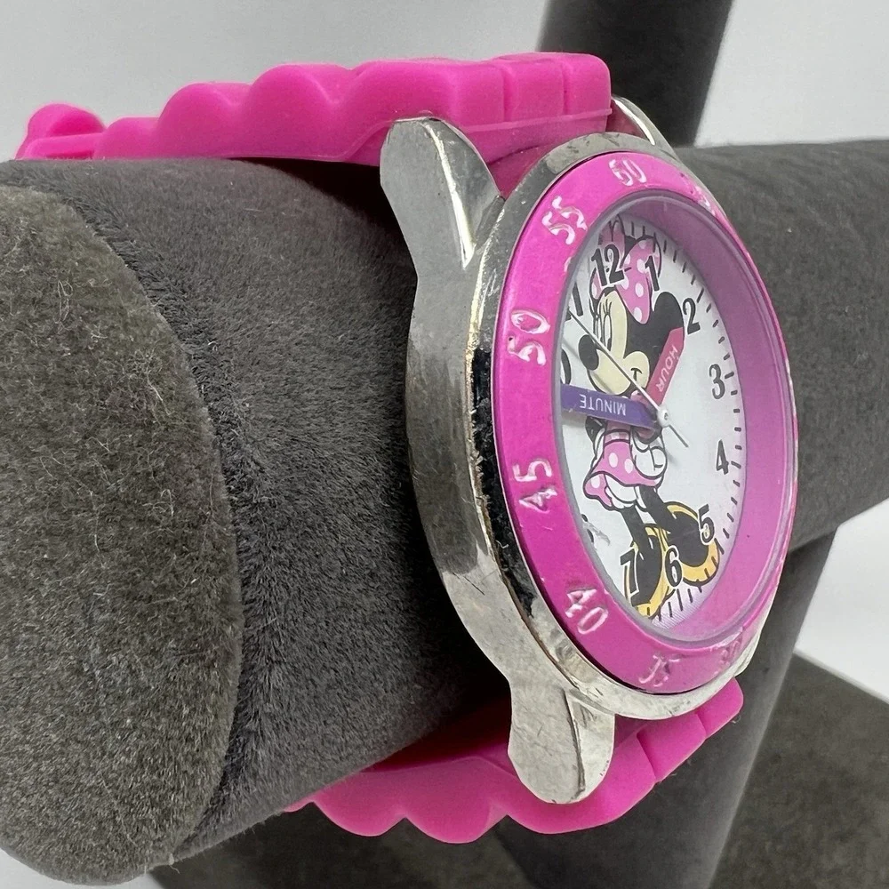 Minnie Mouse Accutime Girls Analog Watch Pink Silicone Band Time Learning Disney